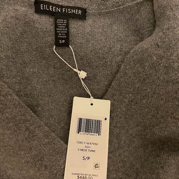 NWT New Eileen Fisher Cashmere Ash Gray V-Neck Tunic Sweater Size S/P - Picture 8 of 9